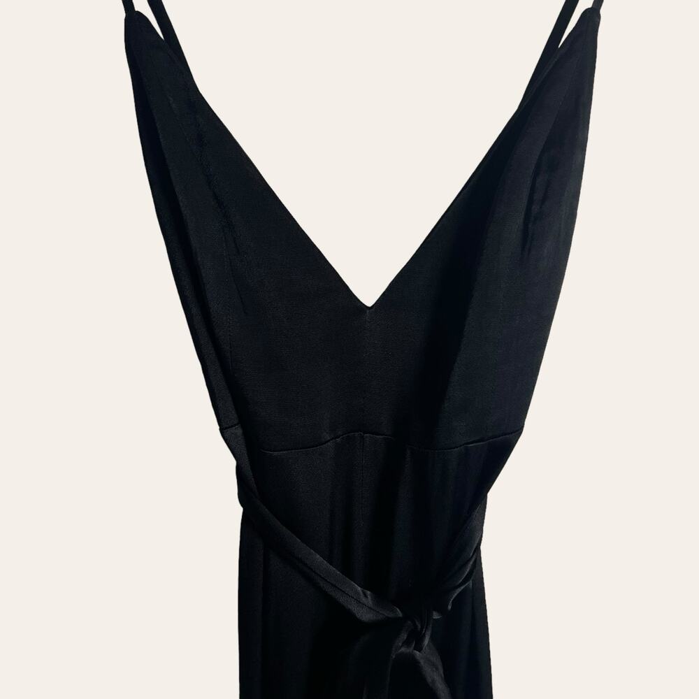 Fame and Partners Benton Black Satin Tie Waist Sleeveless Jumpsuit Size 6 - Picture 8 of 15